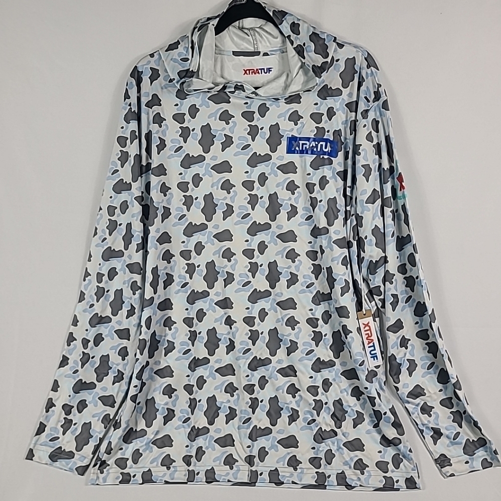 NEW Men's Xtratuf Long Sleeve Sun Hoodie Shirt Blue Grey Camo Sz Large MSRP $68